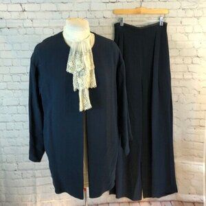 Vintage Ben de Lisi Pant Suit Blue Blazer Wide Leg Trousers Pants Size 8